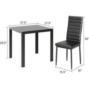 3 Piece Glass Dining Table Set